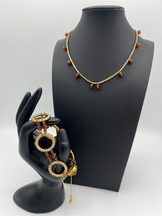 Miriam Haskell Jewelry - Signed Miriam Haskell Vintage Jewelry Set Gold Amber Rhinestone Demi-Parure